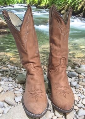 Mens Dan Post Marlboro Style Brown Leather Cowboy Boots 11D, Good Vintage Cond